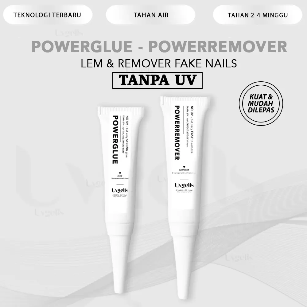 Powerglue & Powerremover -  TANPA UV /   /  ekstensi / Penghapus Ekstensi  / penghapus gel  /   palsu /  ekstensi  /  ujung  /   tempel nail machine prank laura art fuji sekarang marmoris kuku dan lem naura kutek muslimah halal pengantin elegan mewah peel