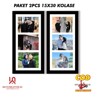 2PCS CETAK FOTO KOLASE +BINGKAI MDF 15X30 CM Dipasang di Dinding Modern foto Dekorasi Bukan Musiman dinding