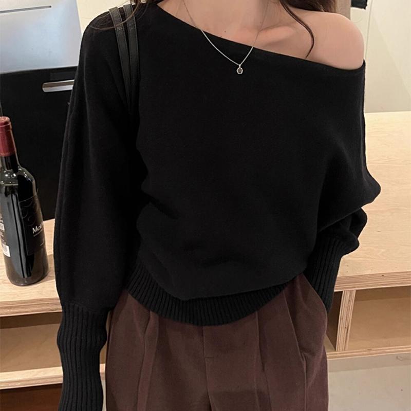 Pakaian Rajut Wanita Lembut dengan Lengan Lentera dan Bahu Terbuka, Sweater dengan Potongan Pinggang yang Rapi Pakaian Rajut Wanita Lembut dengan Lengan Lentera dan Bahu Terbuka, Sweater dengan Potongan Pinggang yang Rapi