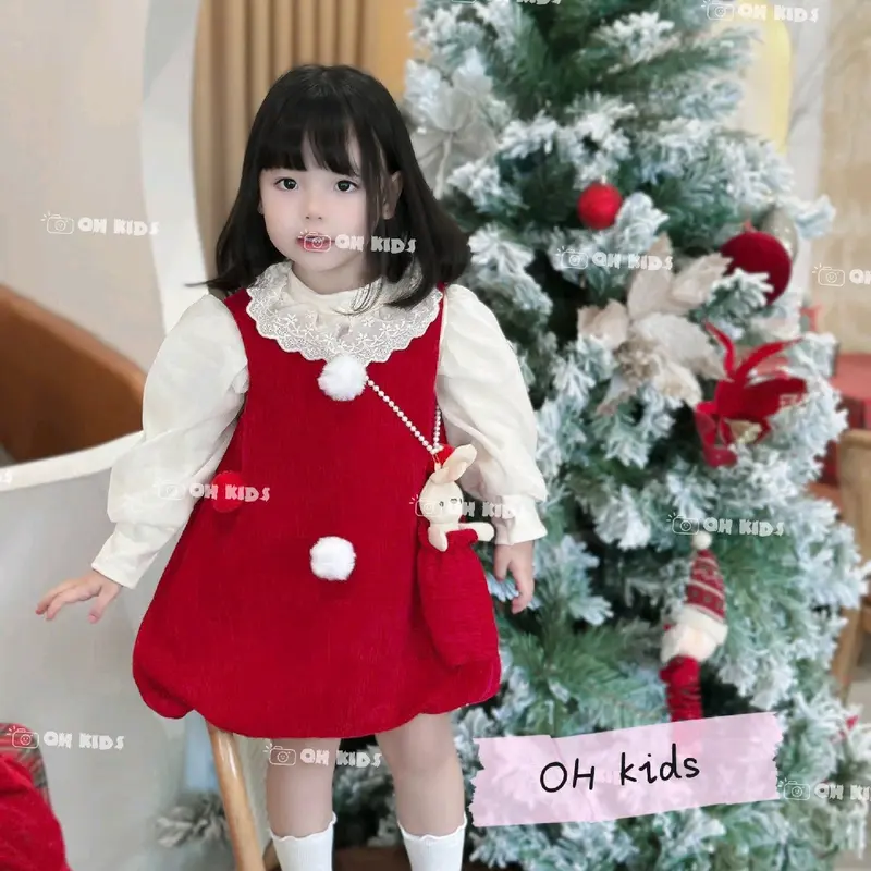 Sét váy nhung gồm 3 chi tiết(Áo zip lót lông,váy nhung,dây đeo thỏ)cho bé gái từ 6-18 kg 3