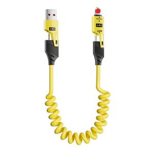 Cáp dữ liệu mùa xuân sạc nhanh, 65W, 4 trong 1, Tương thích với các thiết bị Android, Samsung, Xiaomi, Cáp sạc điện thoại di động Type-C hai trong một