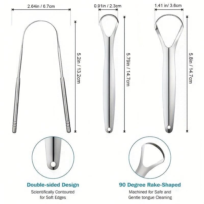 Product Introduction of Stainless Steel Tongue Scraper Set, 3 Counts/set Portable Tongue Cleaner, Oral Care Tool for Adults, Easy To Use and Remove Bad Breath 1