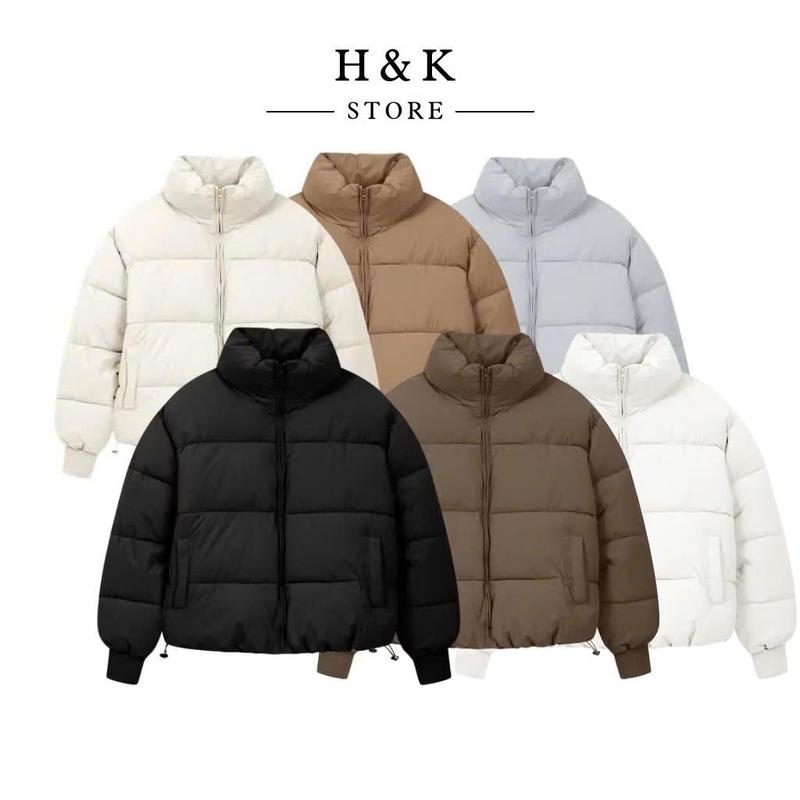 AP01 Áo Phao Nam Nữ Bông Nhồi H&K Store From Boxy Dáng Lửng Tay Dài Chống Nước Giữ Nhiệt Tốt Cổ Cao Có Dây Rút Kéo Sườn Jacket Women Nữ Kem Top