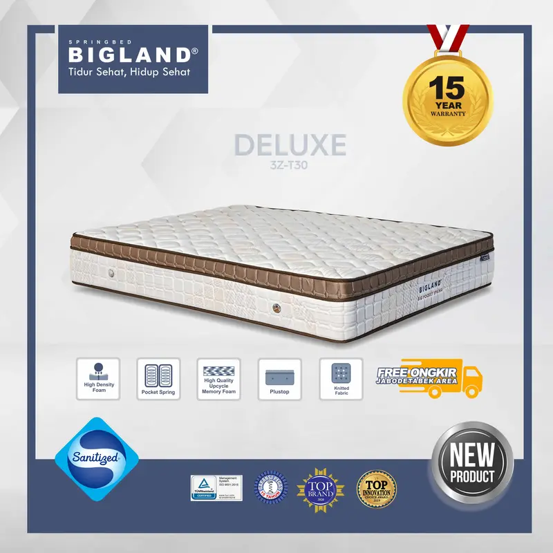 Bigland Springbed DELUXE Plustop - Kasur Saja / 1 SET - FREE BANTAL 1