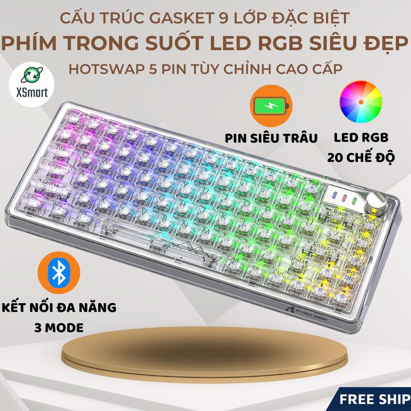 Bàn Phím Cơ Bluetooth Không Dây Trong Suốt K75 PRO Esport Cao Cấp LED RGB Trục Cơ White Switch Lót Foam Gõ Êm Có HOTSWAP