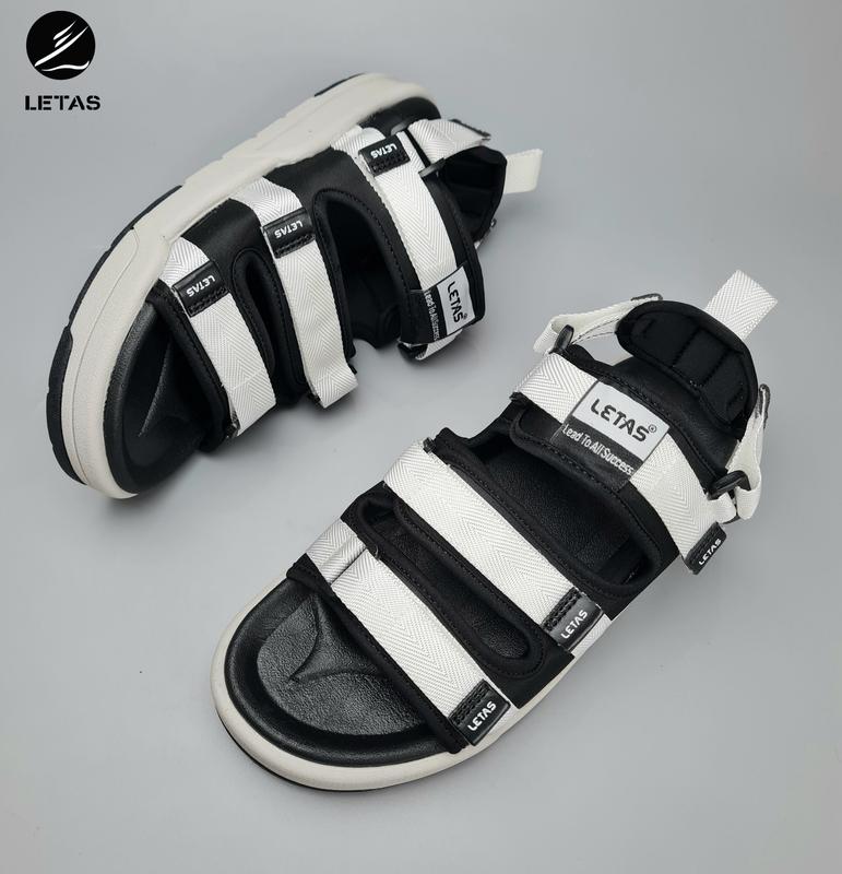 Giày Sandal nam nữ Unisex Letas, năng động, trẻ trung Trắng đen( D721) Cao Su Đế Bằng Nhung 5