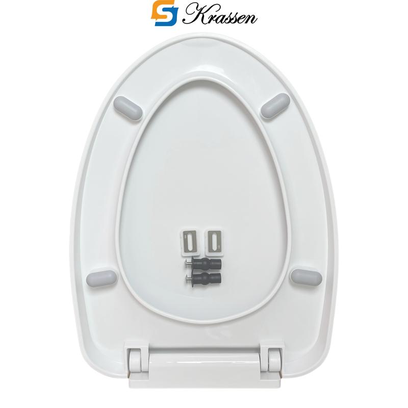 Product Introduction of <Mã KR.23> Nắp bồn cầu đóng êm KRASSEN làm từ nhựa PP cao cấp (màu Trắng sữa) hình mũi nhọn (chữ V) đa năng phù hợp với hầu hết bồn cầu một/hai khối 34