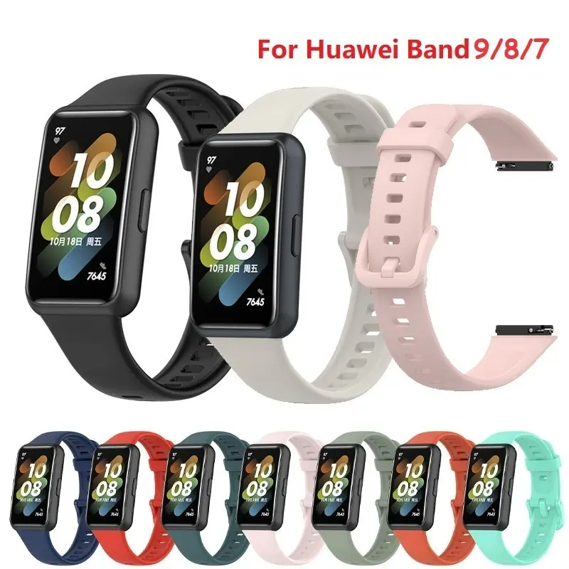 Dây đeo silicon, dành cho Huawei Band 9, 8, 7, mềm và không thấm nước, thích hợp cho thể thao và thời trang, dây đeo đồng Đồng Hồ thông minh dây đeo cổ tay