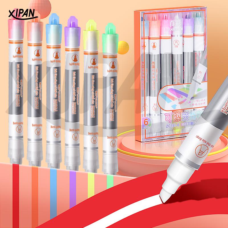 XIPAN Bút dạ màu hoạt hình 6 màu đầu phẳng có thể xóa được bút đánh dấu quảng cáo bút bảng đen học sinh graffiti bảng huỳnh quang hòa tan trong nước không bụi ,viết tay văn phòng phẩm bán buôn