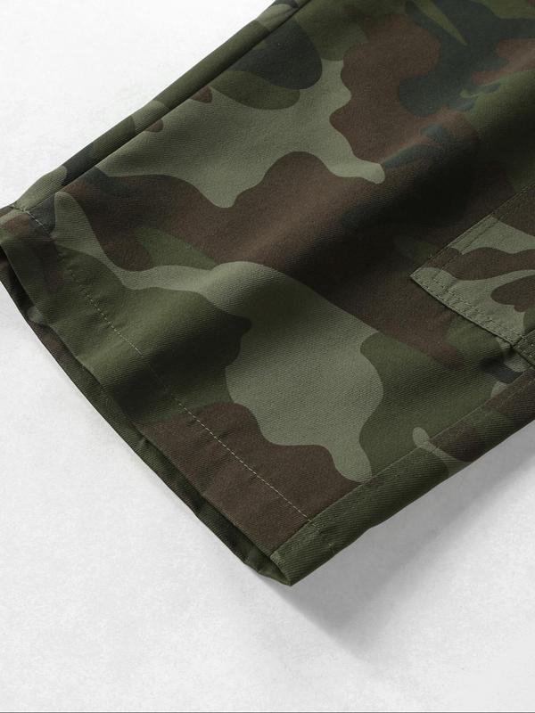 Men's Camo Print Flap Pocket Cargo Shorts, Regular Fit Casual Street Fashion Comfy Shorts for Summer, Men's Bottoms for Daily Wear, Tropical 4