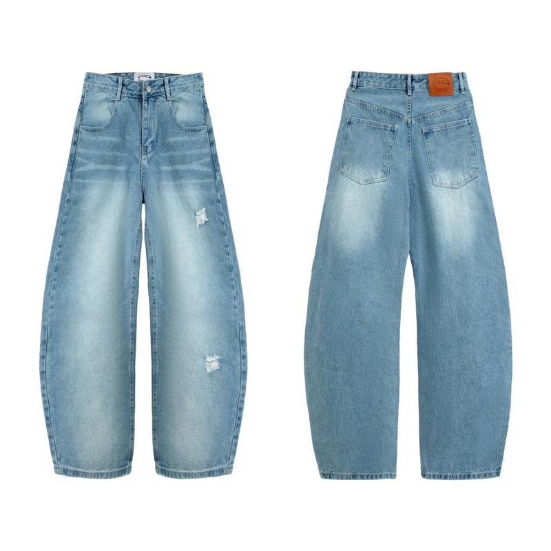 ￼Quần Jean Dài Ống Rộng Nam Nữ Wash Basic | HDB BAGGY JEANS 8