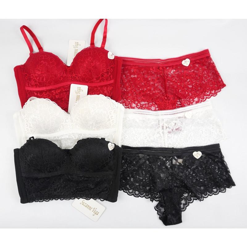 Bra Set Wanita Tanpa Kawat Busa Tebal Half Cup Bralette Mix Renda ...
