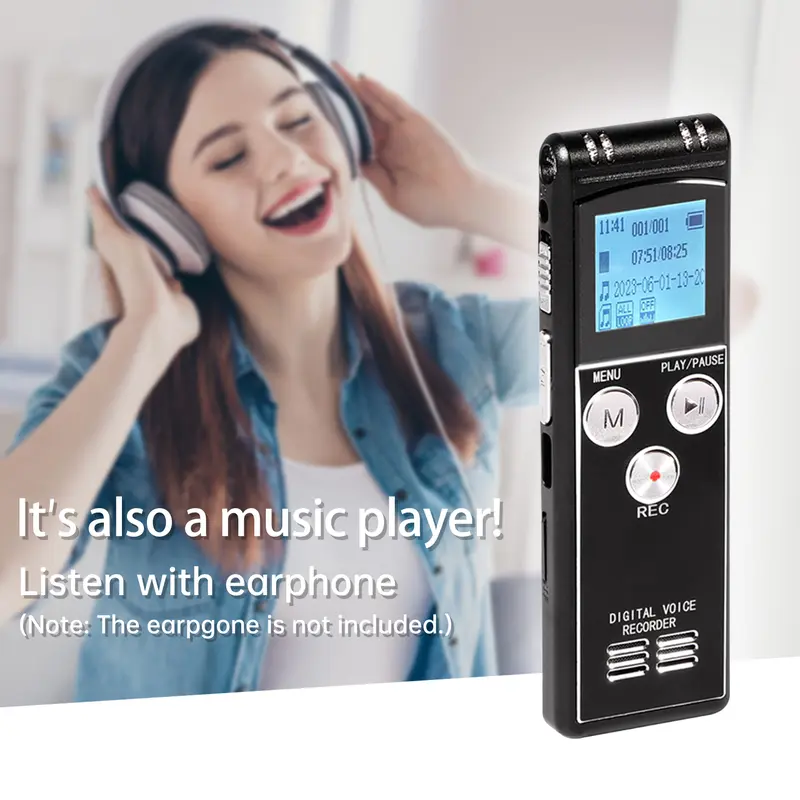Máy ghi âm kỹ thuật số, T63, 8 + 32G, Phát lại bản ghi kích hoạt, Máy nghe nhạc MP3, có loa Mic, Ghi âm cao 1536KBPS, Sạc USB Kem Led 3