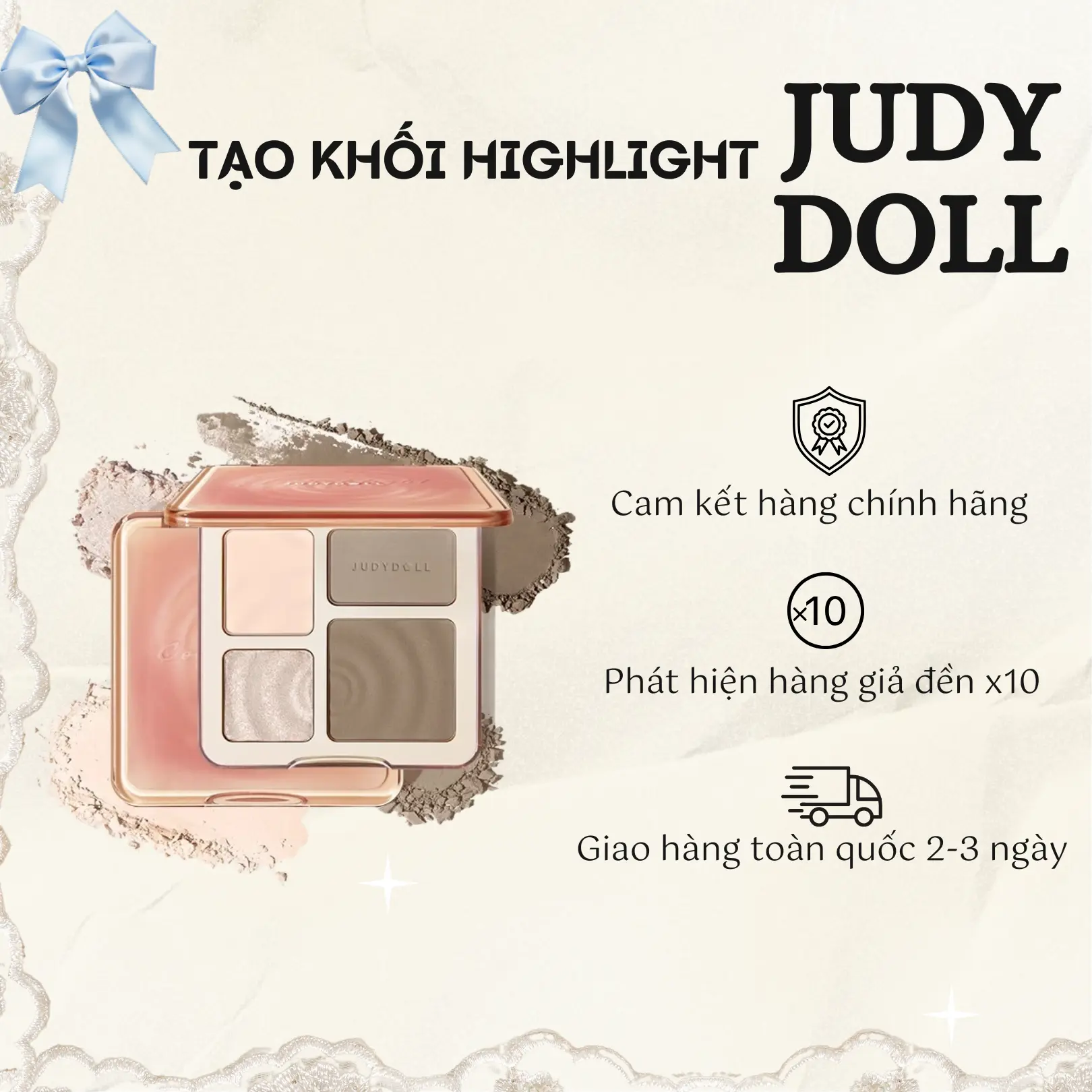 [JUDYDOLL] Bảng phấn bắt sáng và tạo khối Tự nhiên Lâu trôi Chống nước Cosmetic Mỹ Phẩm Nữ Trang Điểm Women