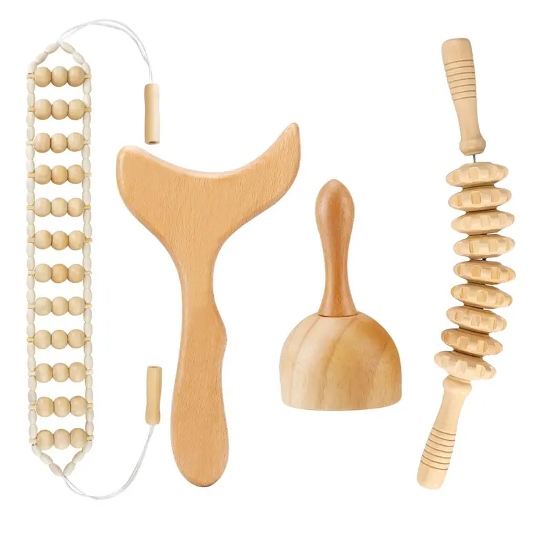 4-in-1 Wooden Massage Tool Set, 4 Counts/set Manual Massage Tool for Muscle, Body Sculpting Tools for Home & Spa 0