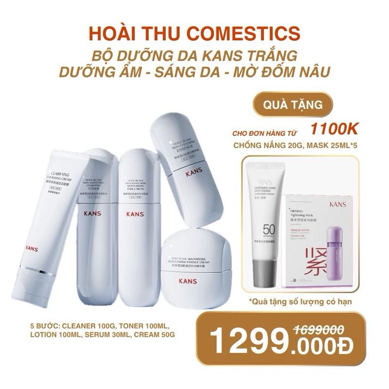 Bộ Mĩ Phẩm KANS Trắng Cấp Ẩm, Dưỡng Trắng, Đều Màu Da & Mờ Khuyết Điểm Bản Full Hộp 5 Sản Phẩm: Sữa Rửa Mặt, Toner, Emulsion, Essence, Kem Dưỡng