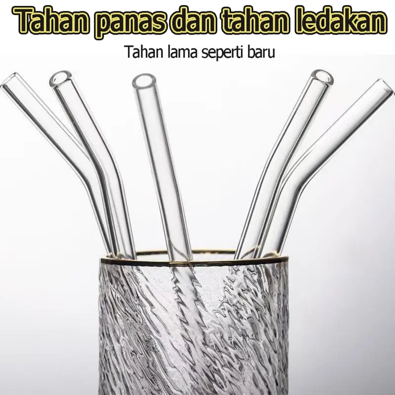 sedotan kaca bening set 4 pcs sedotan gelas transparan glass straw boba sikat sedotan food grade clear lurus bengkok estetik aesthetic eco friendly reusable 4in1 5