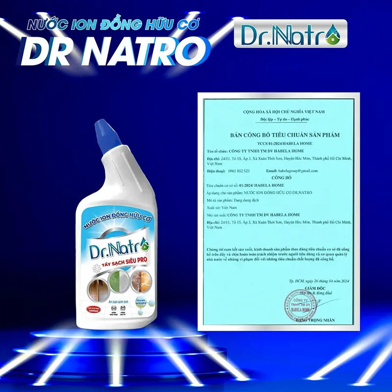 Nước ion Đồng Hữu Cơ Dr Natro - Làm Sạch Rong Rêu, Cặn Canxi, Ron Gạch, Vết Rỉ Sét, Vết Bám Xi Măng,.......Chai 1000ml - Tặng 1 miếng chà nhám + 1 Miếng Cước Tím 1