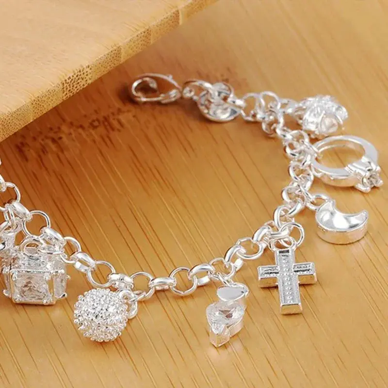 Gelang Pesona Rantai Loket, Perak 925 Sterling, 13pcs, Fesyen, Untuk Wanita, Gadis Remaja dan Wanita, Hadiah Wanita, Barang Kemas
