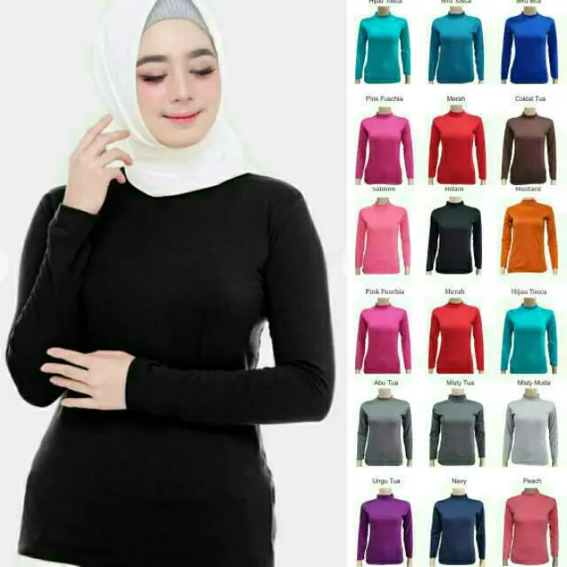 Manset badan ukuran M/L ,XL, XXL pakaian wanita lengan panjang Polos Atasan Muslim Spandex Kaos