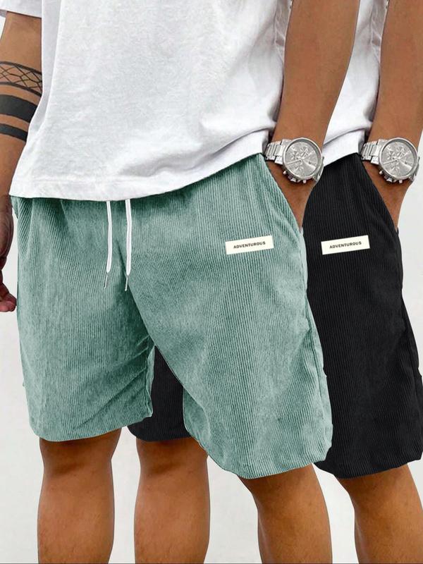 Men's Letter Print Corduroy Shorts, Casual Loose Fit Shorts for Summer, Breathable Comfy Men's Bottoms for Daily Wear 0