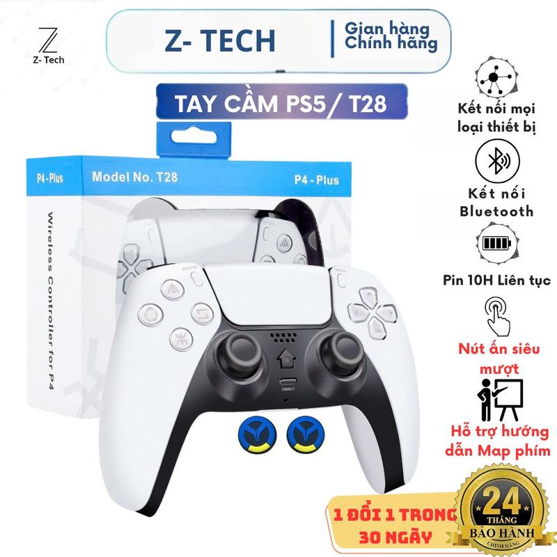 [Tặng Bao Tay]Tay Cầm Chơi Điện Tử PS5/ PS5 Plus T28 Hỗ Trợ Hướng Dẫn Map Phím Chơi FCO Mobie, Liên Quân, PUBG, FreeFire,... Bluetooth Không Thời Gian Trễ Analog 360 Độ Pin Trâu Độ Rung Kép Đèn LED - Không Dây Máy Chơi Game joystick grips may  game dientu