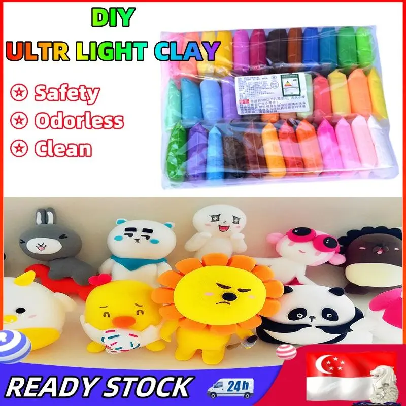 SG [READY STOCK] 12/24/36 Colors Air Dry Clay Ultra-Light Clay Polymer Clay Super Light Soft Modeling Plasticine Clay Set DIY Children Toys Learning Children's Handmade Toys Children Educational