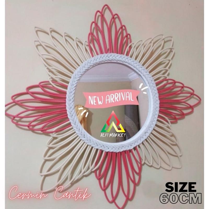 Kaca Rotan Kombinasi | Cermin Cantik Warna | Aesthetic Mirror | Cermin Hias Berwarna | Kaca Hiasan Dinding | Kaca Home Decor 4