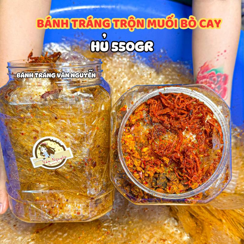 HỦ SIÊU TO 500GR Bánh Tráng Trộn Muối Bò Cay Ăn Vặt. Bánh Tráng Vân Nguyễn Food Snack