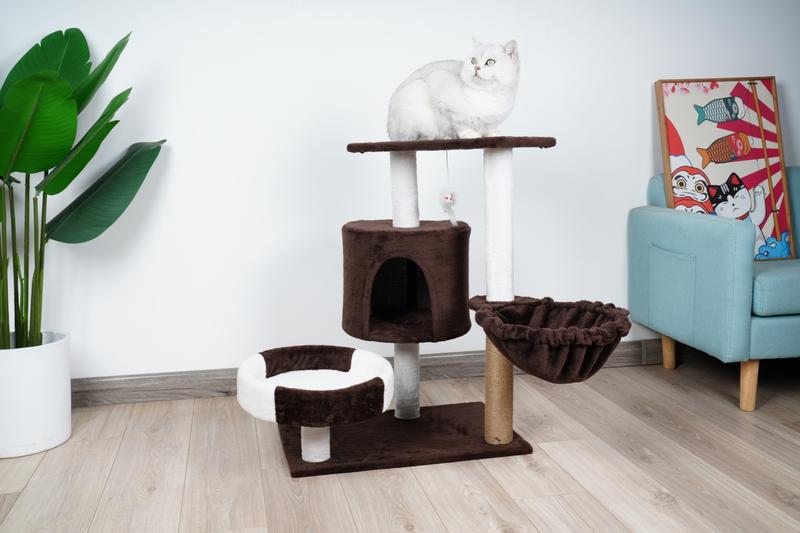 Product Introduction of Ready to ship 2-story cat condo, cat climbing frame ‼️ Cat condo, cat scratching post, cat bed, cat toys, cheap cat condo # P122. 1