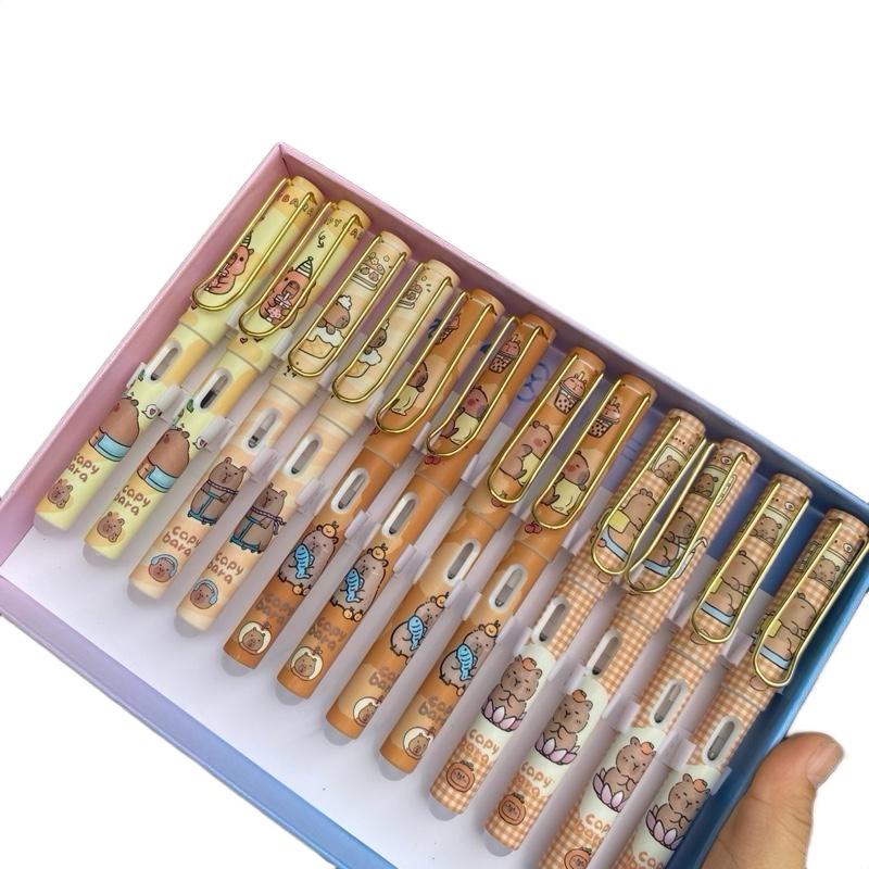 Set 10c Capybarra siêu hot TẶNG KÈM 10 ống mực xoá và 1 tẩy rời elip. Bút máy học sinh tiểu học but tieu bút capybara