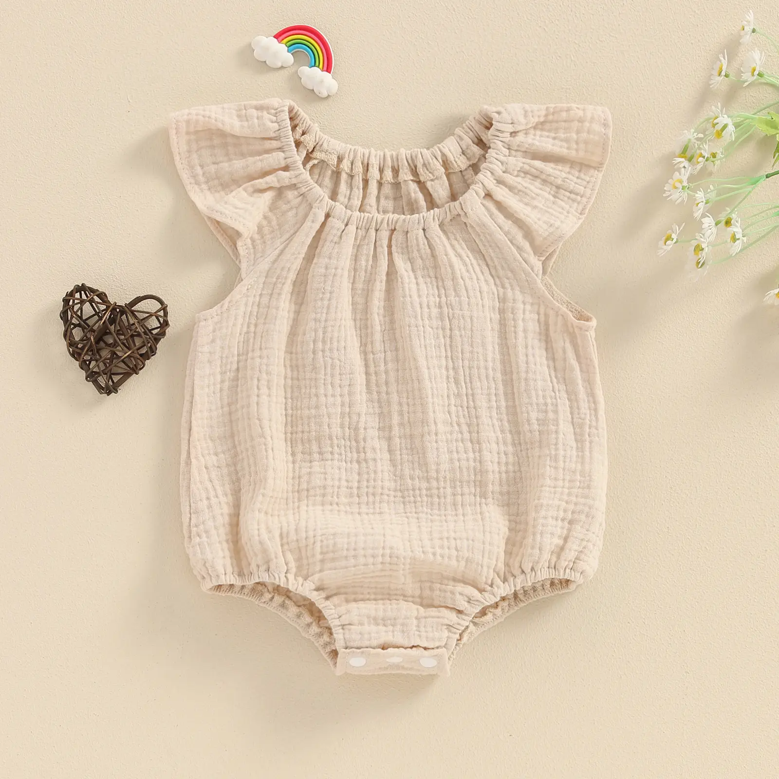 Baby Girls Romper, Sleeveless Off-shoulder Solid Infant Bodysuit Summer Clothes for Casual Daily