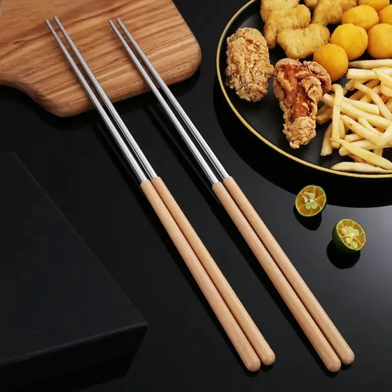 Set 2 đôi đũa chuyên xào nấu dài 40cm tay cầm gỗ cách nhiệt đầu đũa inox 304 an toàn tuyệt đối khi gặp nhiệt độ cao 5