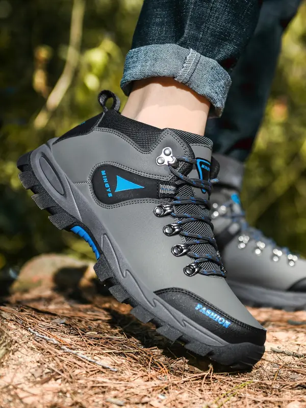 Men's 2024 Trendy Contrast Letter Print Lace Up Hiking Boots, Outdoor Sporty Mid Top Sneakers, Men Shoes for Summer Hiking Climbing Outdoor Activities, Rave Shoes, Gym Shoes, , Women Hiking Boots 7