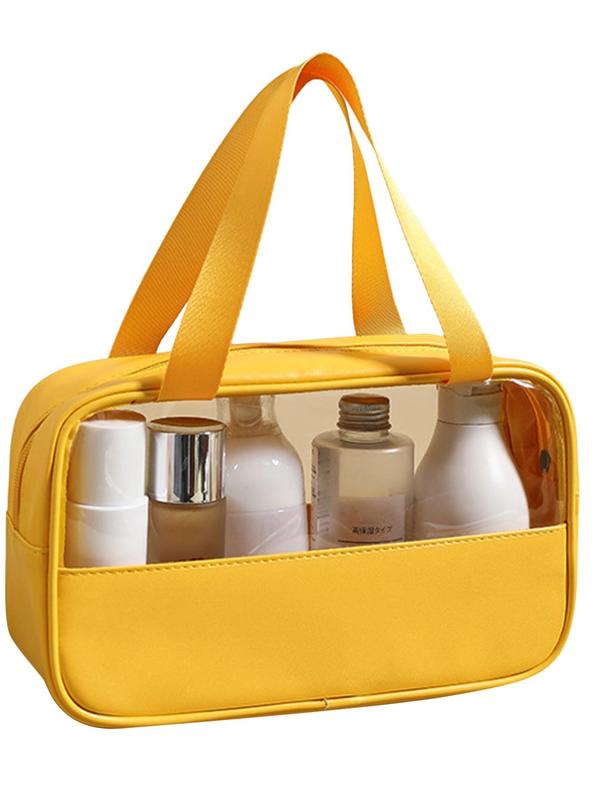 Portable Transparent Makeup Toiletry Bag, Cosmetic Pouch, Large Capacity Waterproof Swimming Bath Bag, Simple PU Splicing Bag 1