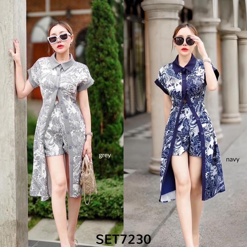 SET7230 Aida Printed Long Shirt w/ Shorts Set 1