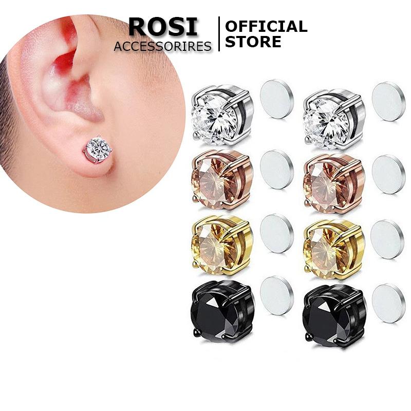 Khuyên tai nam châm đính đá zircon, bông tai kẹp vành không cần bấm lỗ tai (1 chiếc)