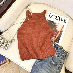 เสื้อสเวตเตอร์ถัก คอเชือกแขวนคอ สไตล์ฝรั่งเศส ทรงสลิมฟิต แฟชั่นพื้นผิว เสื้อกั๊กอเนกประสงค์ ฤดูใบไม้ผลิ มาใหม่