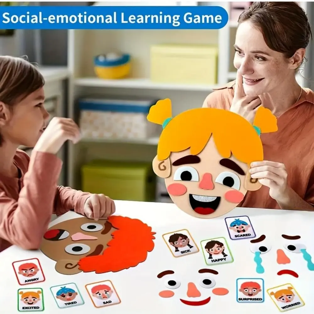 Emotional Expression Education Puzzle Game with 9 Emotion Cards, Social Emotional Learning Activities Toy for Home Classroom, DIY Activity Toys