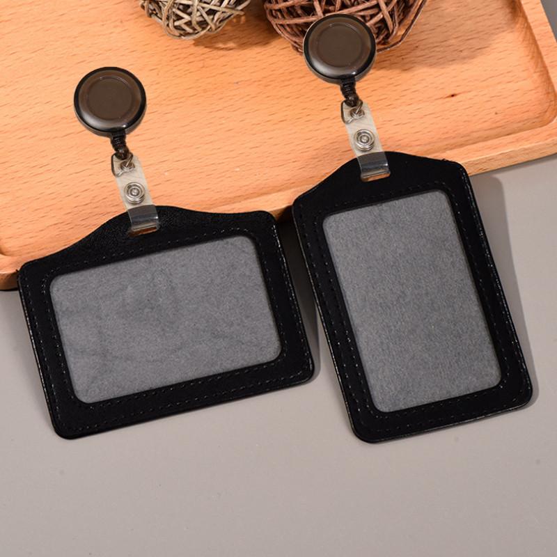  Dây Đeo thẻ ID Khóa Dễ Cuộn Dây Màu Đen Bao đựng thẻ da PU Thích hợp cho trường học và văn phòng Nametag ngang   dọc Bao đựng thẻ 