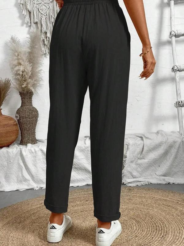Women's Plain Pocket Drawstring Waist Straight Leg Pants, Casual Comfy Trousers for Everyday Wear, Fashion Ladies Bottoms for All Seasons, Womenswear 5
