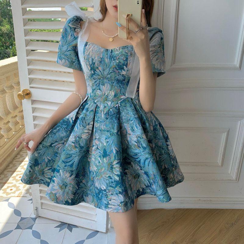 Dress Baby Blue Barbie Doll Mini Dress - Dress Casual Kasual / Dress Import Impor / Gaun Pesta Formal / Party Dress / Daisy Dress Bunga Biru Panjang Pendek Remaja  Tutu  Wanita 0
