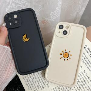 [Upgraded Version] Oval Big Eye Soft Phone Case Compatible for iPhone 16 15 14 12 11 13 Pro X XR XS Max SE 2020 7 8 5 5S 6 6S Plus Motif Cute Moon and Sun