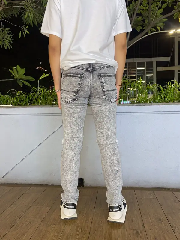 CELANA JEANS SOBEK SPRAY BIKER PRIA DENIM SETRET slim-fitting nyaman panjang  Soft Keren Slim Stretch Fit Slim Fit Ripped Melar Skinny 3