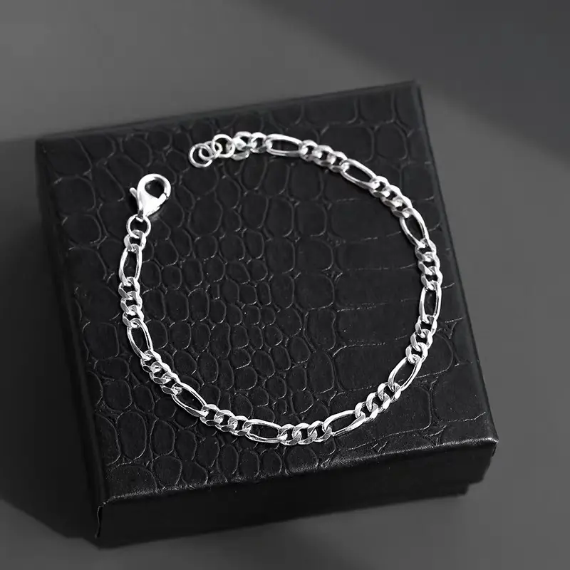 COD Gelang Titanium Rantai Figaro Pria Wanita Stainless Steel Anti Luntur TERBARU Silver Bracelets
