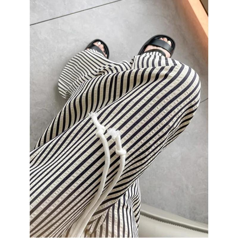 Quần Ống Rộng, Sọc, Siêu Mềm, Phong Cách, Chất Liệu Xốp, Cạp Cao, Quần Nữ, Eo Co Giãn, Dáng Rộng Vừa Vặn, Sọc Đen quần  quần rộng ống suông kẻ sọc rộng suông nữ mùa hè quần tây ống suông bò quần kaki caro kẻ sọc đũi ống suông nữ capris quần  đũi  ống  rộn 5