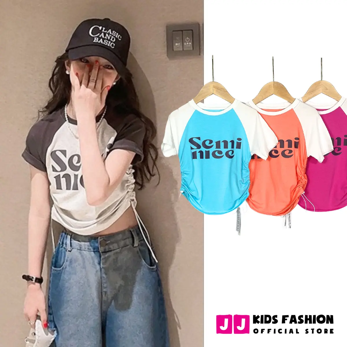 JJ Kids Fashion | Áo thun crop top thời trang trẻ em, áo croptop rút dây cho bé gái size từ 15 - 45kg | Extra Shipping