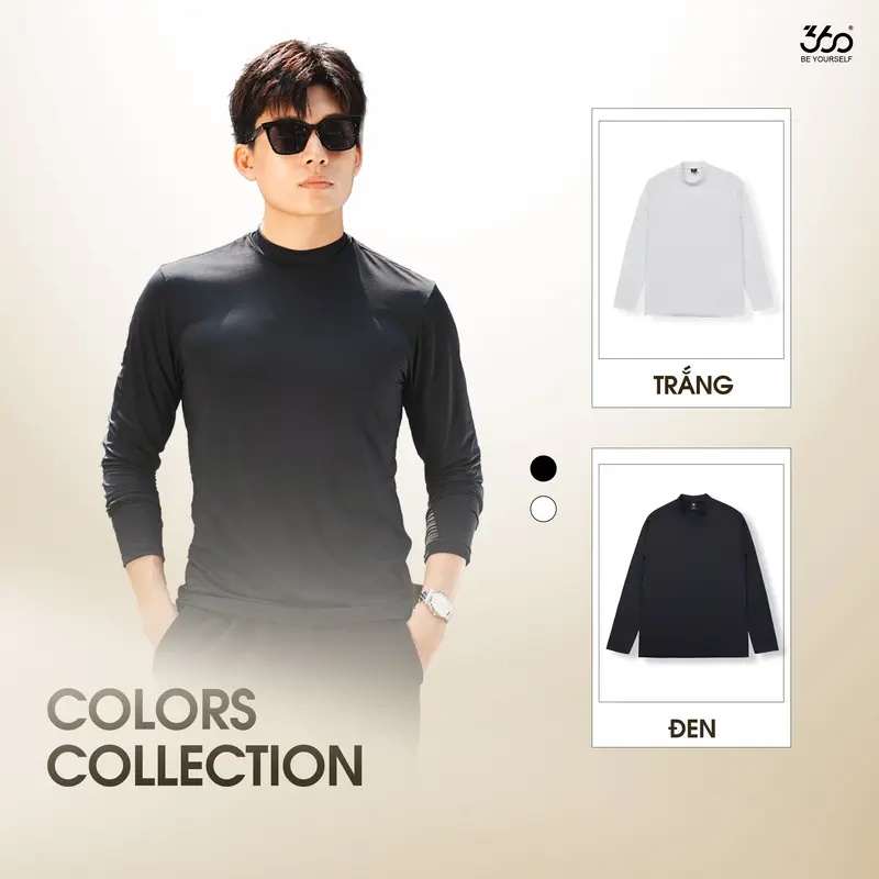 (Mua 2 áo tặng VOUCHER 40K) Áo giữ nhiệt nam 3 phân 360Boutique áo thun cổ cao dài tay ôm body mùa đông trắng đen Menswear - ATDOL528 4