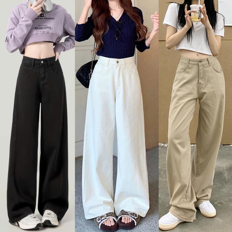 Quần Jean Kaki Nữ MIAA Trơn Cạp Cao Ống Rộng Dáng Suông Đứng quần kaki nữ lưng cao màu trơn Pants Women