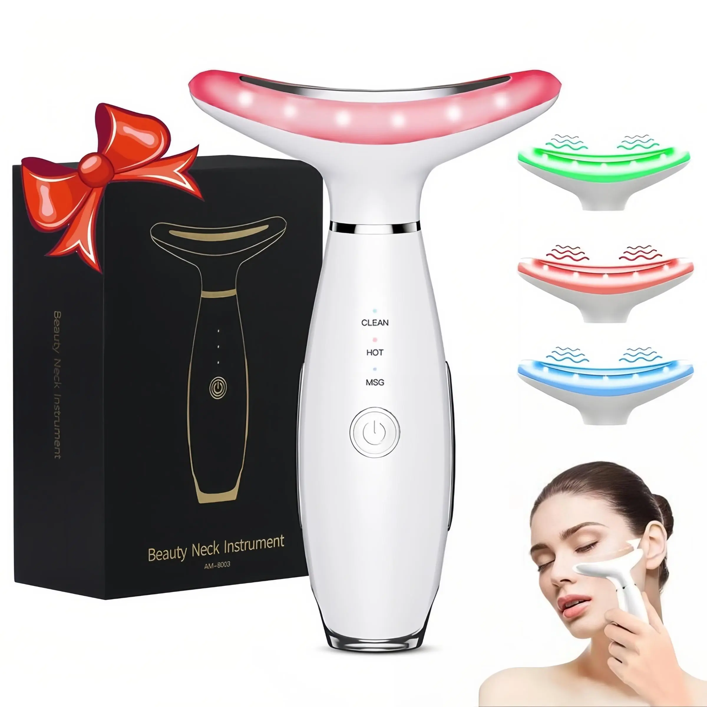 3 Color LED Electric Facial Massager, 1 Box Adjustable Modes Vibration Face Beauty Instrument, Facial Massage Tool for Women
